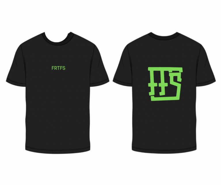 forte fitness series competition tee - black with bright green FFS writing