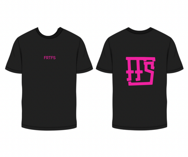 forte fitness series competition tee - black with pink FFS writing