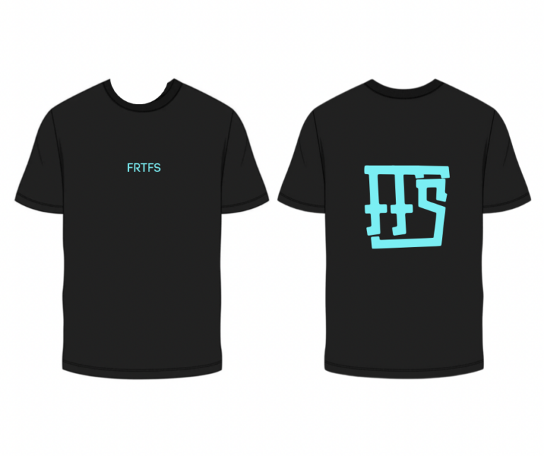 forte fitness series competition tee - black with bright blue FFS writing