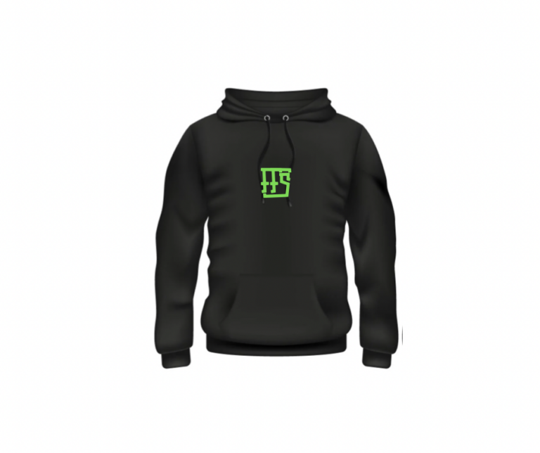 forte fitness series competition hoodie- black with green FFS writing