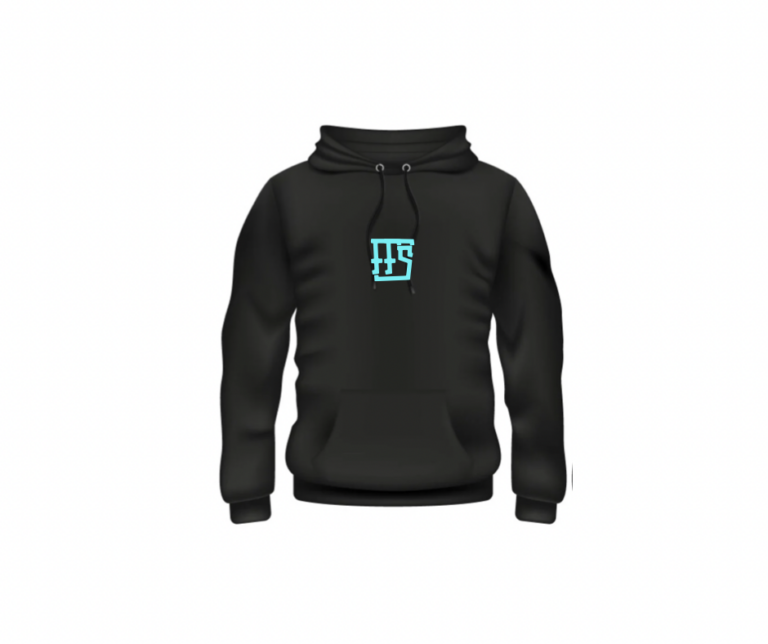 forte fitness series competition hoodie- black with light blue FFS writing