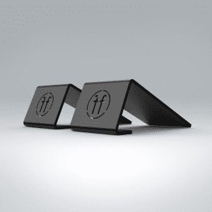 Two single-footed slant blocks featuring the Forte Fitness logo. The blocks are metal, and are shaped in a slant with a hollow centre.