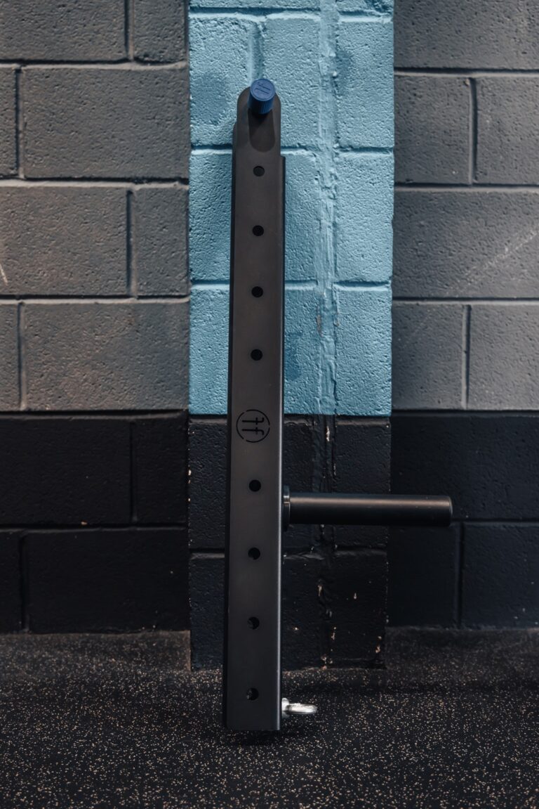 photo of a belt squat attachment in a gym resting on a wall