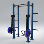A Forte Fitness Jammer Rack attached to a blue bar.