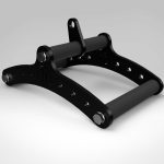A black Forte Fitness cable row attachment. The handles and metal are both black, with silver bolts.