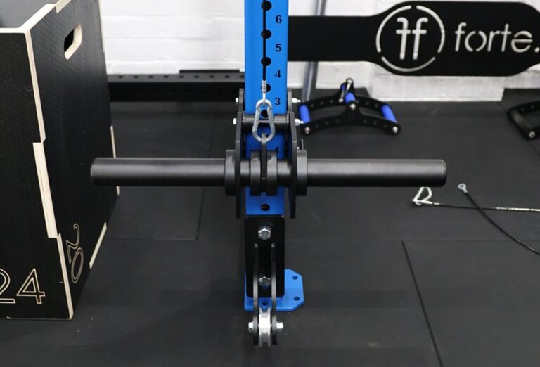 rack roller mounted on a blue squat rack
