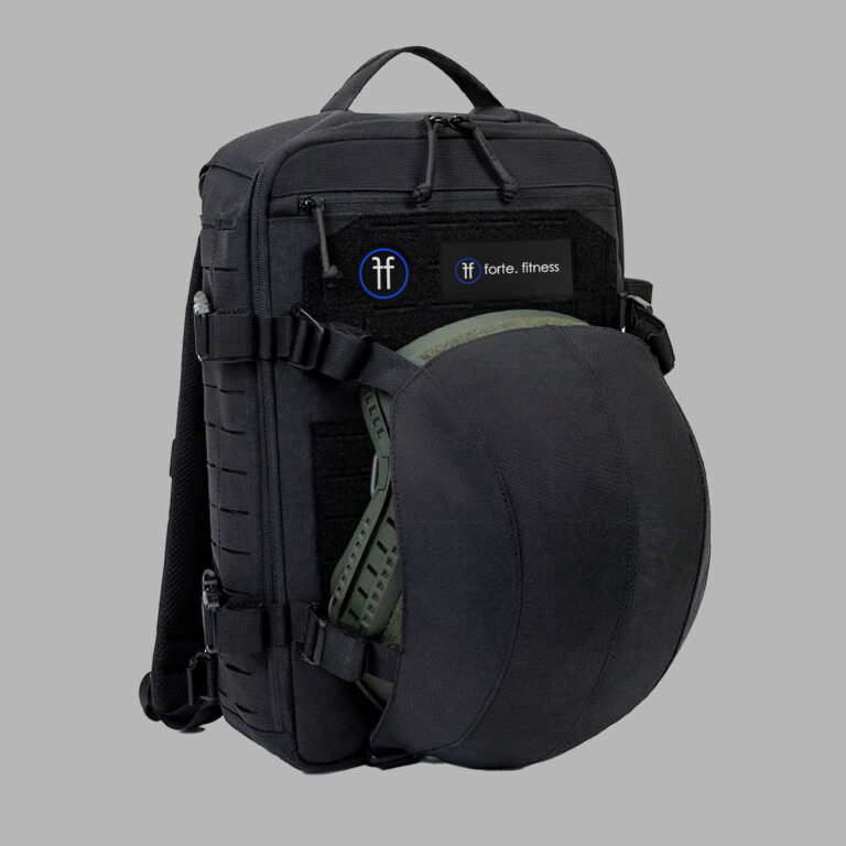 camo ruck pack showing helmet holder