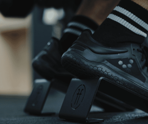 close up of man's feet using the forte fitness slant blocks
